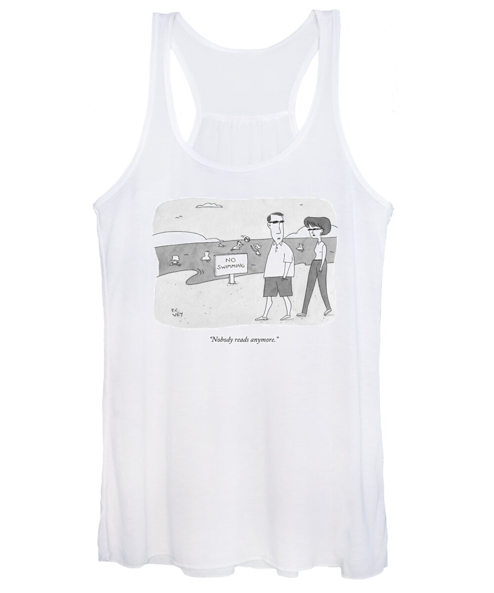 Swimming Women's Tank Top featuring the drawing Nobody Reads Anymore by Peter C. Vey