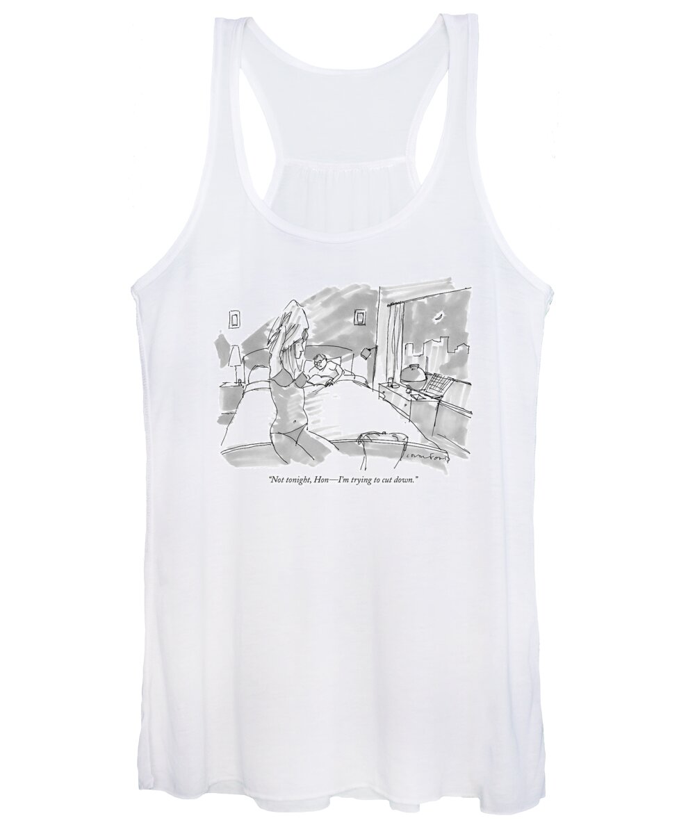 Sex Relationships Word Play
 
(man Talking To Woman Undressing At Foot Of Bed.) 119392 Mcr Michael Crawford Women's Tank Top featuring the drawing Not Tonight by Michael Crawford