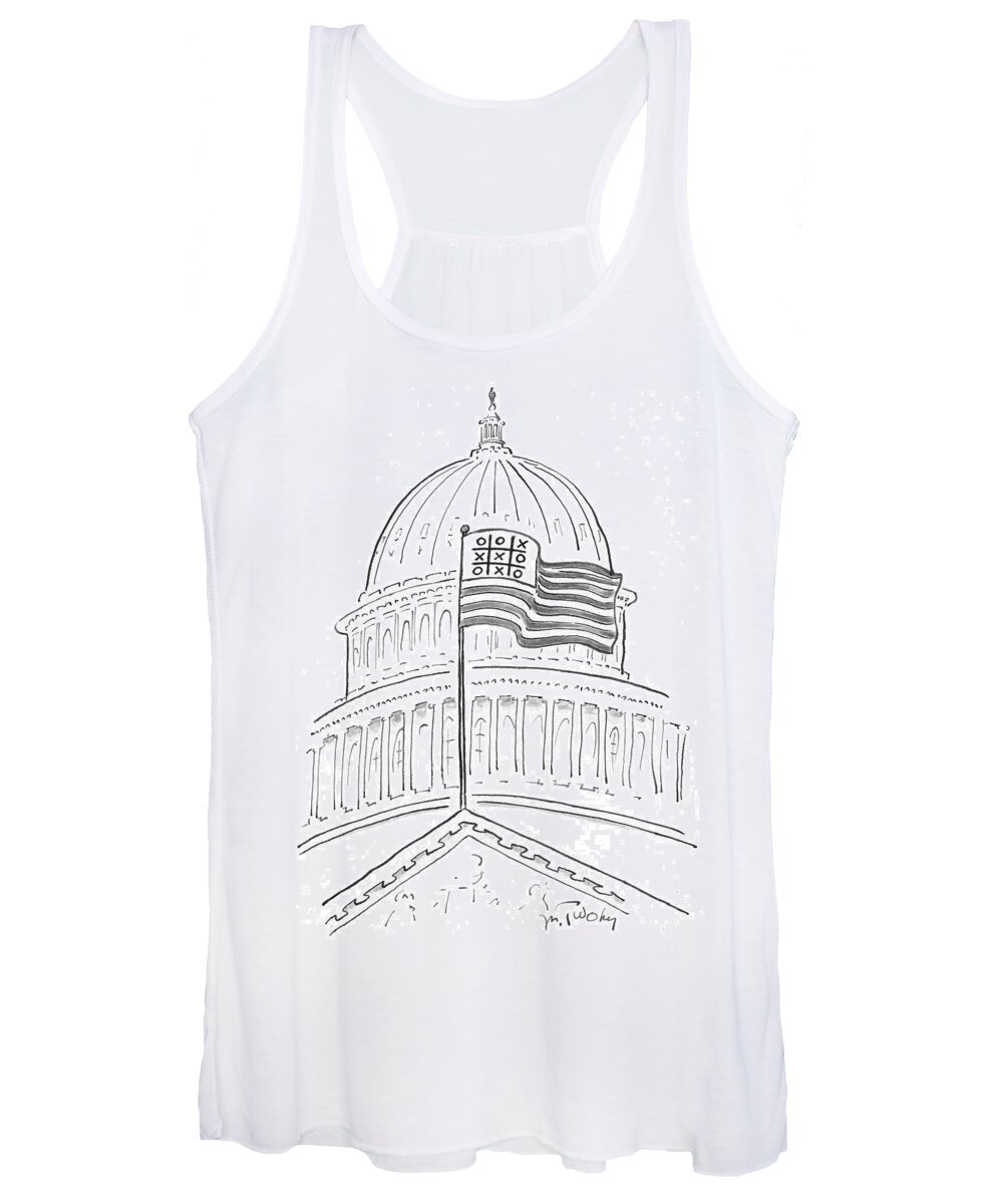 Capitol Building Women's Tank Top featuring the drawing Noughts And Crosses On An American Flag by Mike Twohy