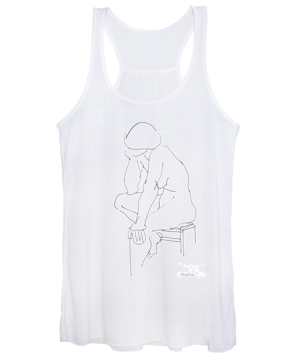 Female Women's Tank Top featuring the drawing Nude Female Drawings 12 by Gordon Punt