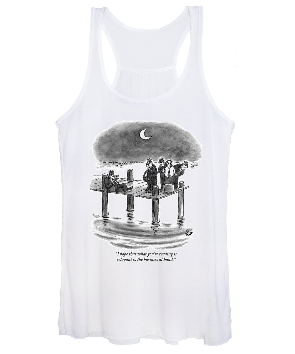 Books Women's Tank Top featuring the drawing On A Pier, Three Mobsters Prepare To Drown by Frank Cotham