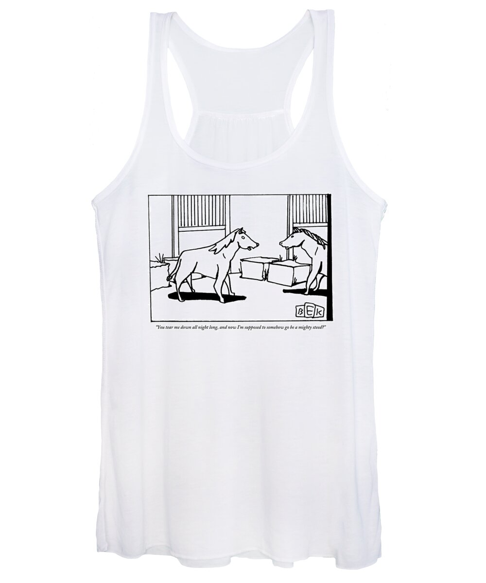 Horse Women's Tank Top featuring the drawing One Horse Talks To Another In A Stable by Bruce Eric Kaplan