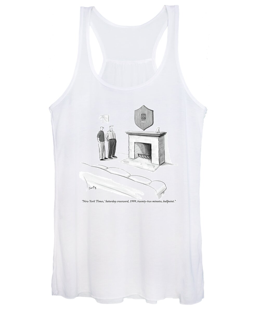 New York Times Women's Tank Top featuring the drawing One Man Shows Off A Framed Crossword by Julia Suits