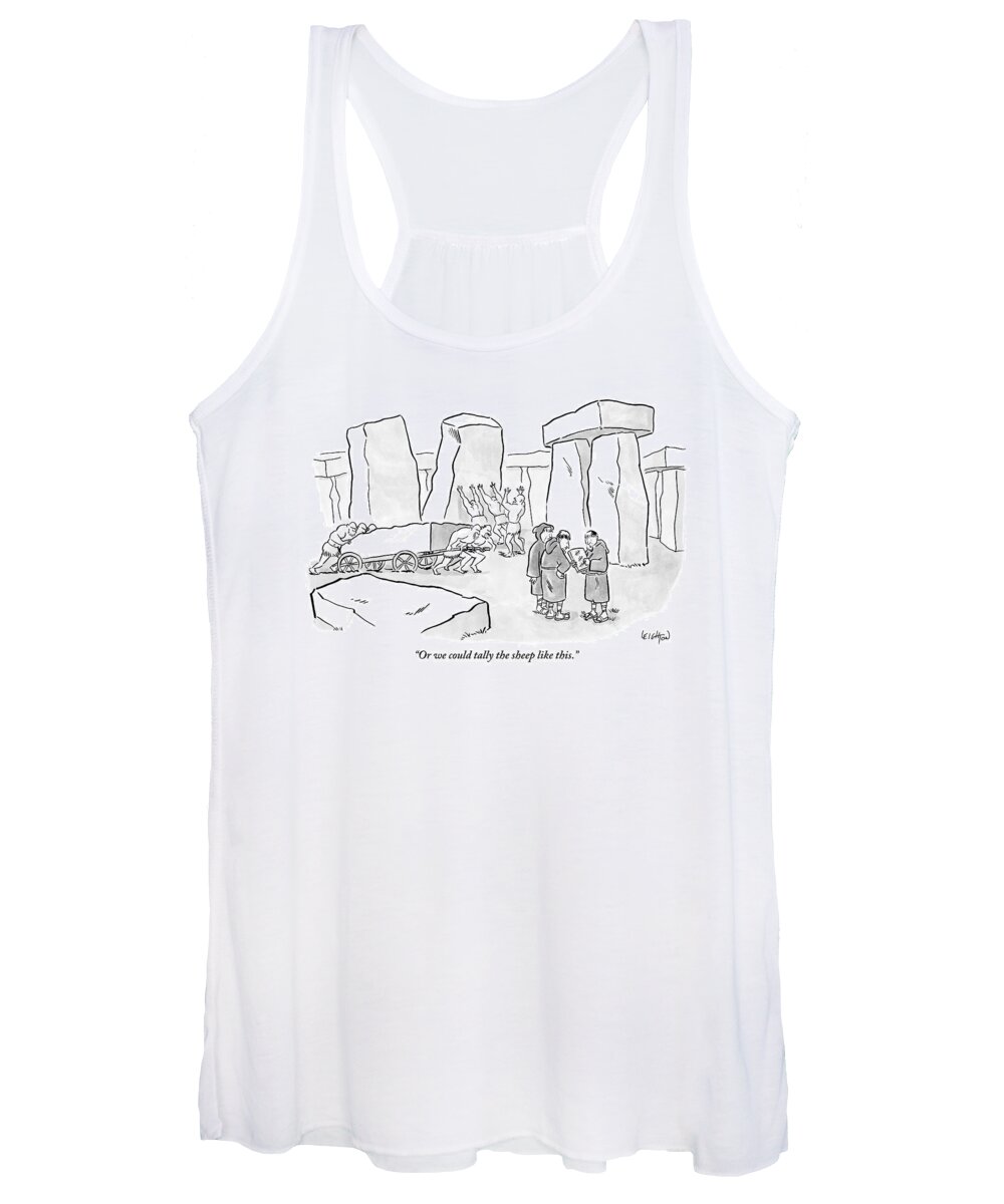 Stonehenge Women's Tank Top featuring the drawing One Mans Shows A Stone Tablet With Tally Marks by Robert Leighton