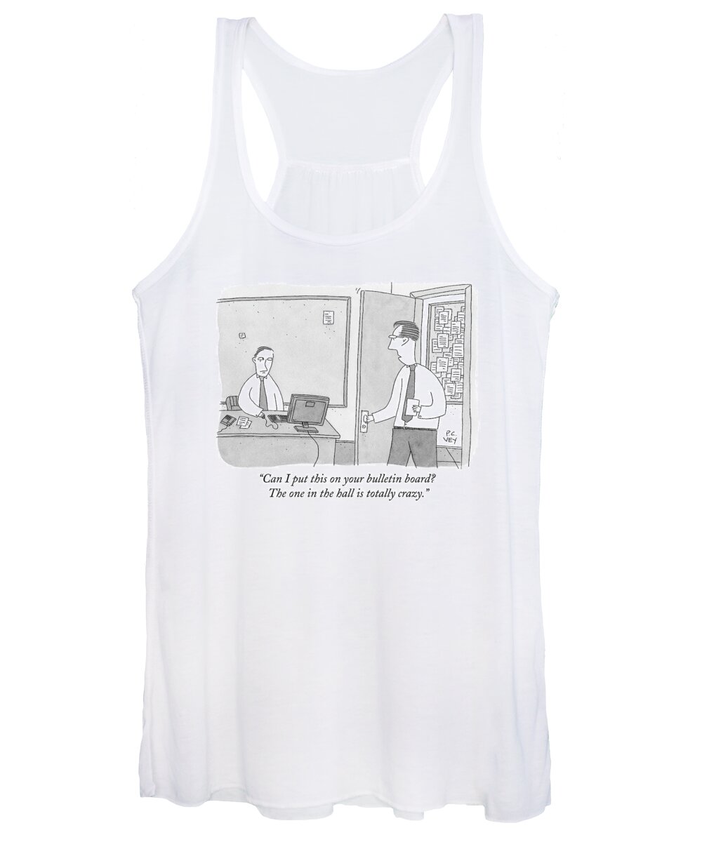 Office Workers Women's Tank Top featuring the drawing One Worker Enters The Office Of Another by Peter C. Vey