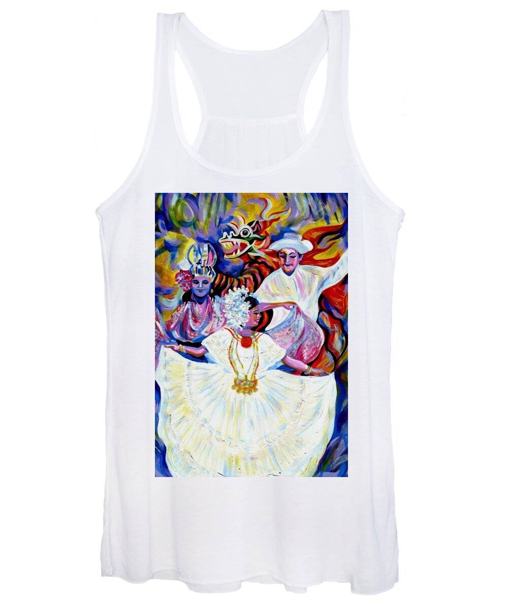 Travel Women's Tank Top featuring the painting Panama Carnival. Fiesta by Anna Duyunova
