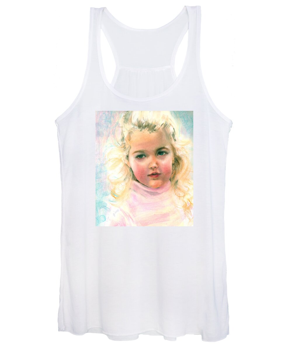 Greta Corens Pastel Portrait Of An Angelic Girl Women's Tank Top featuring the painting Pastel portrait of an angelic girl by Greta Corens