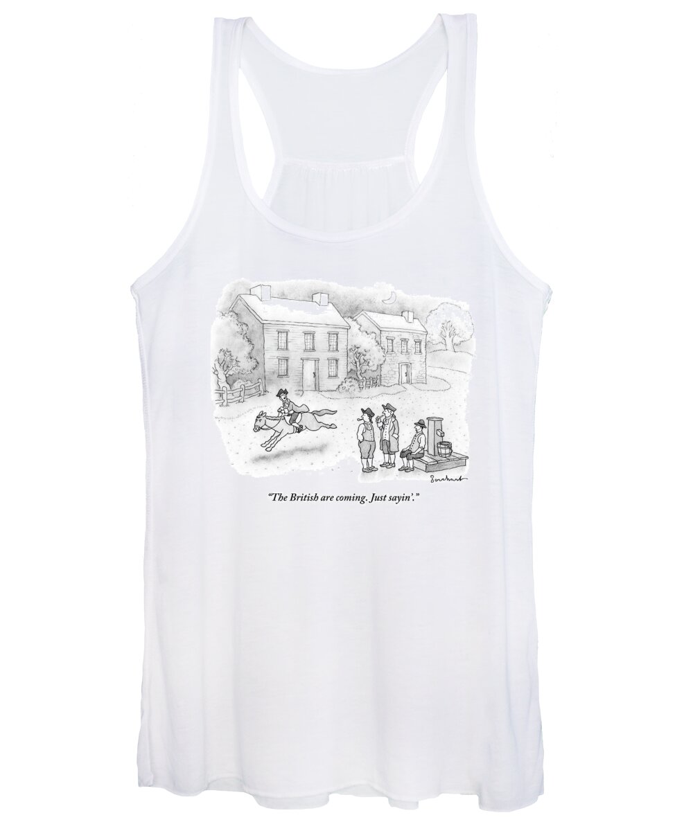 Paul Revere Women's Tank Top featuring the drawing Paul Revere Rides Past Two Colonial Men Smoking by David Borchart