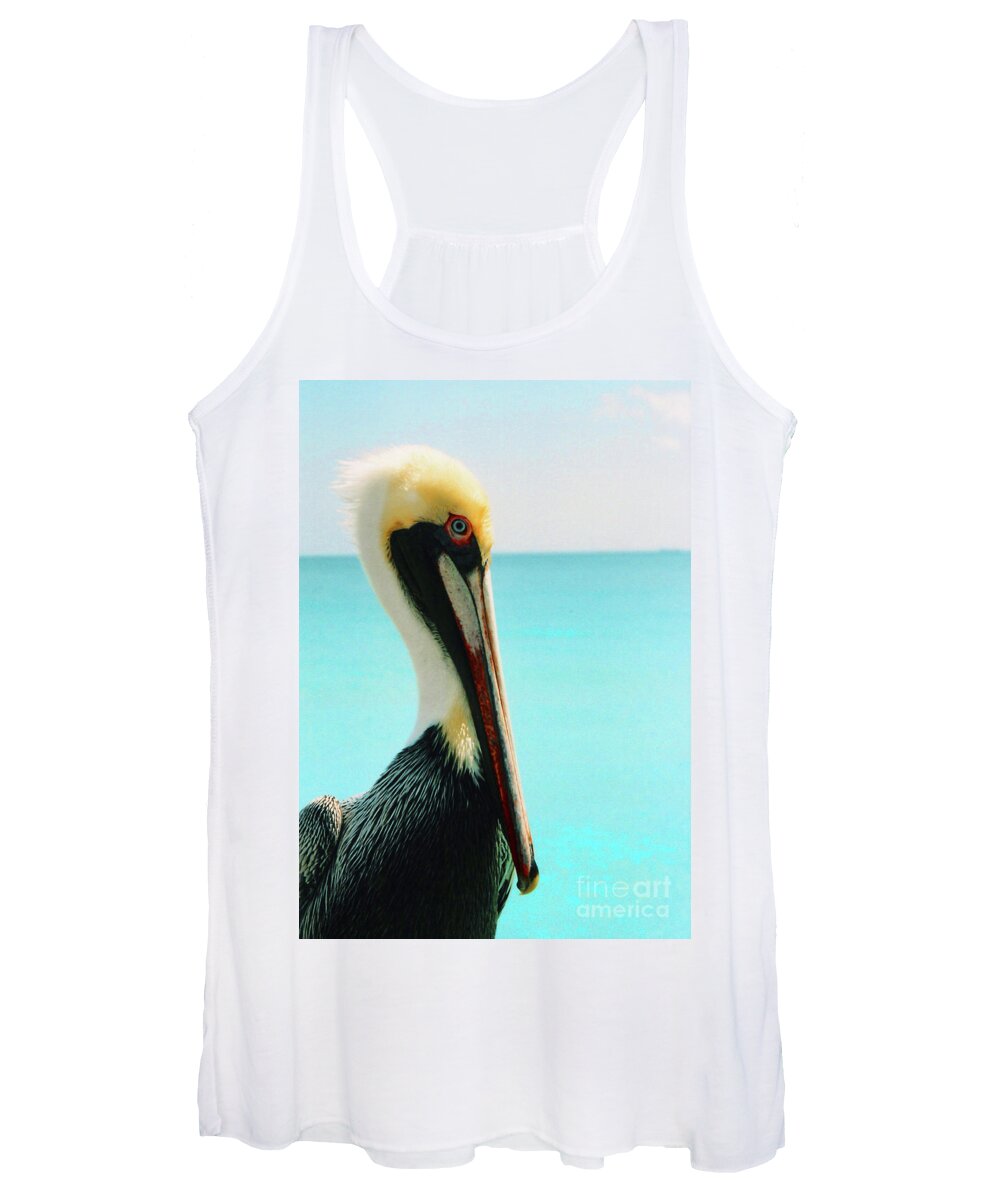  Women's Tank Top featuring the photograph Pelican Profile and Water by Heather Kirk