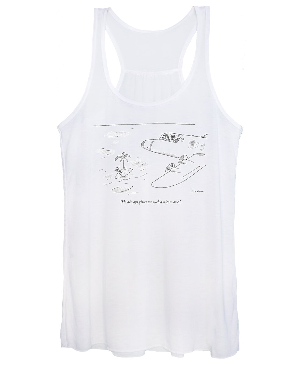 Stranded Women's Tank Top featuring the drawing Pilots Seeing A Man Waving Furiously by Michael Maslin