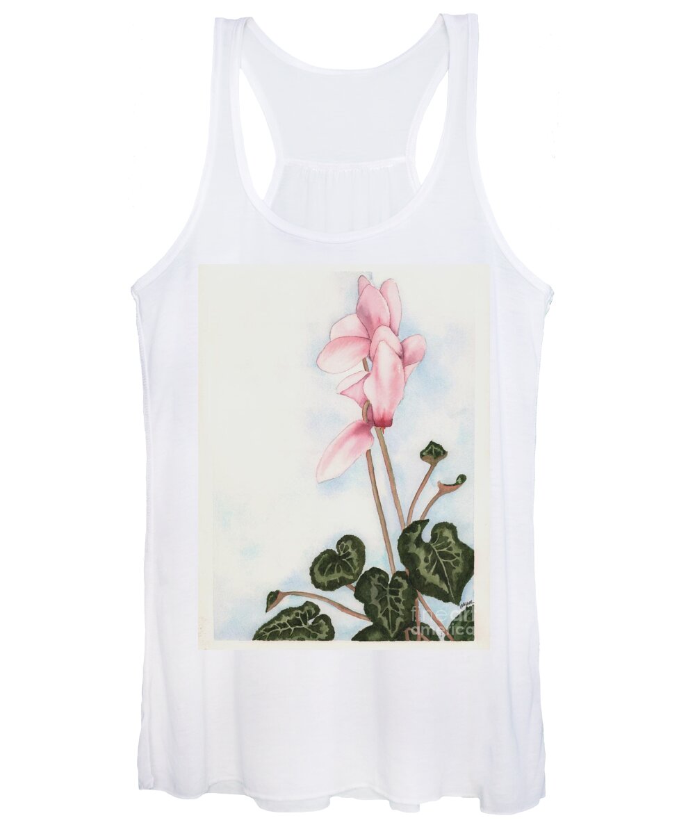 Cyclamen Women's Tank Top featuring the painting Pink Cyclamen by Hilda Wagner