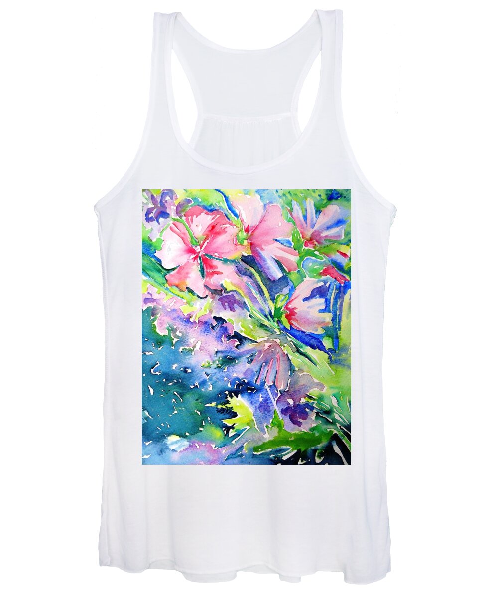  Pink Women's Tank Top featuring the painting Pink Lavatera Profusion by Trudi Doyle