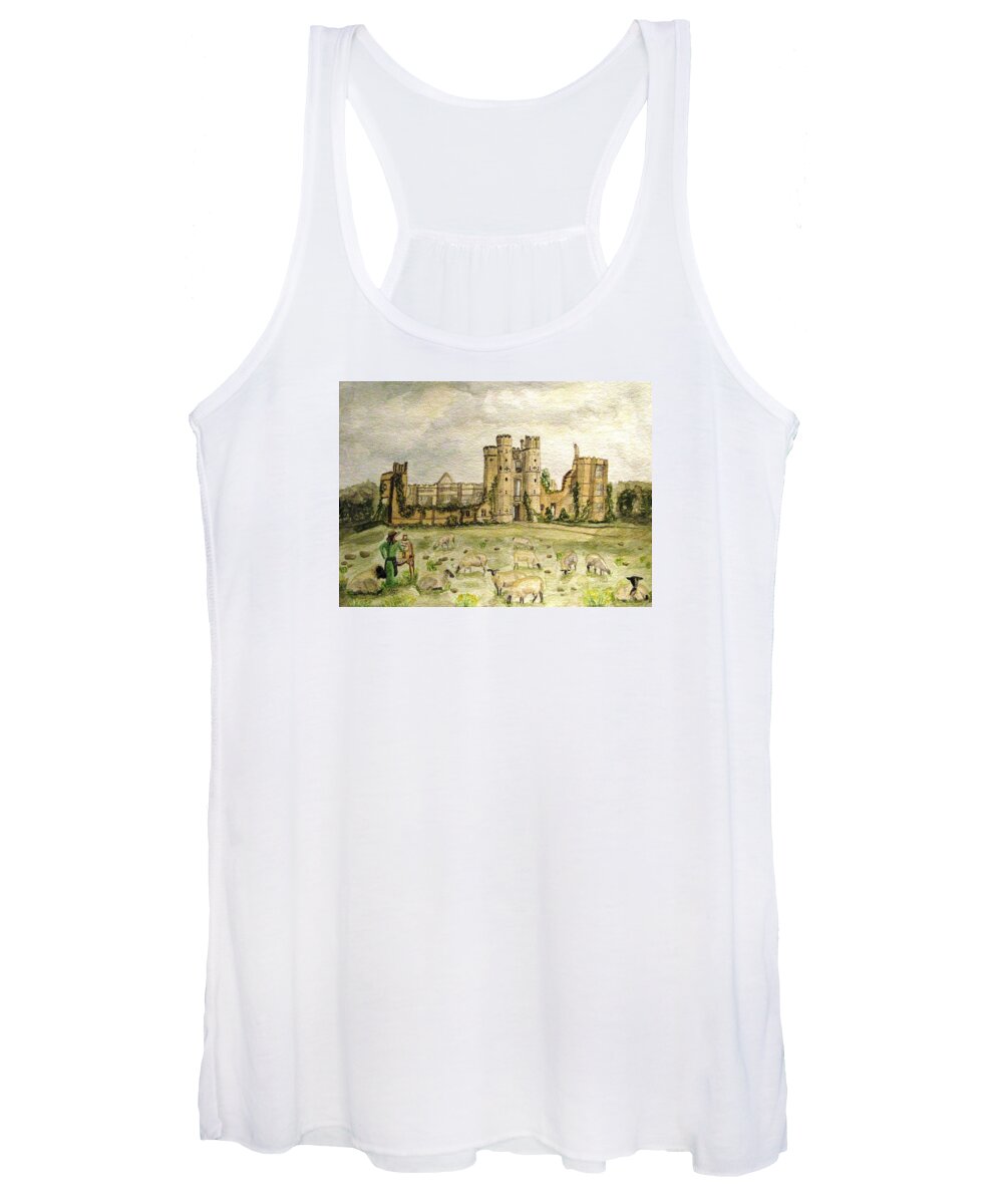 Sheep Women's Tank Top featuring the painting Plein Air Painting At Cowdray House Sussex by Angela Davies
