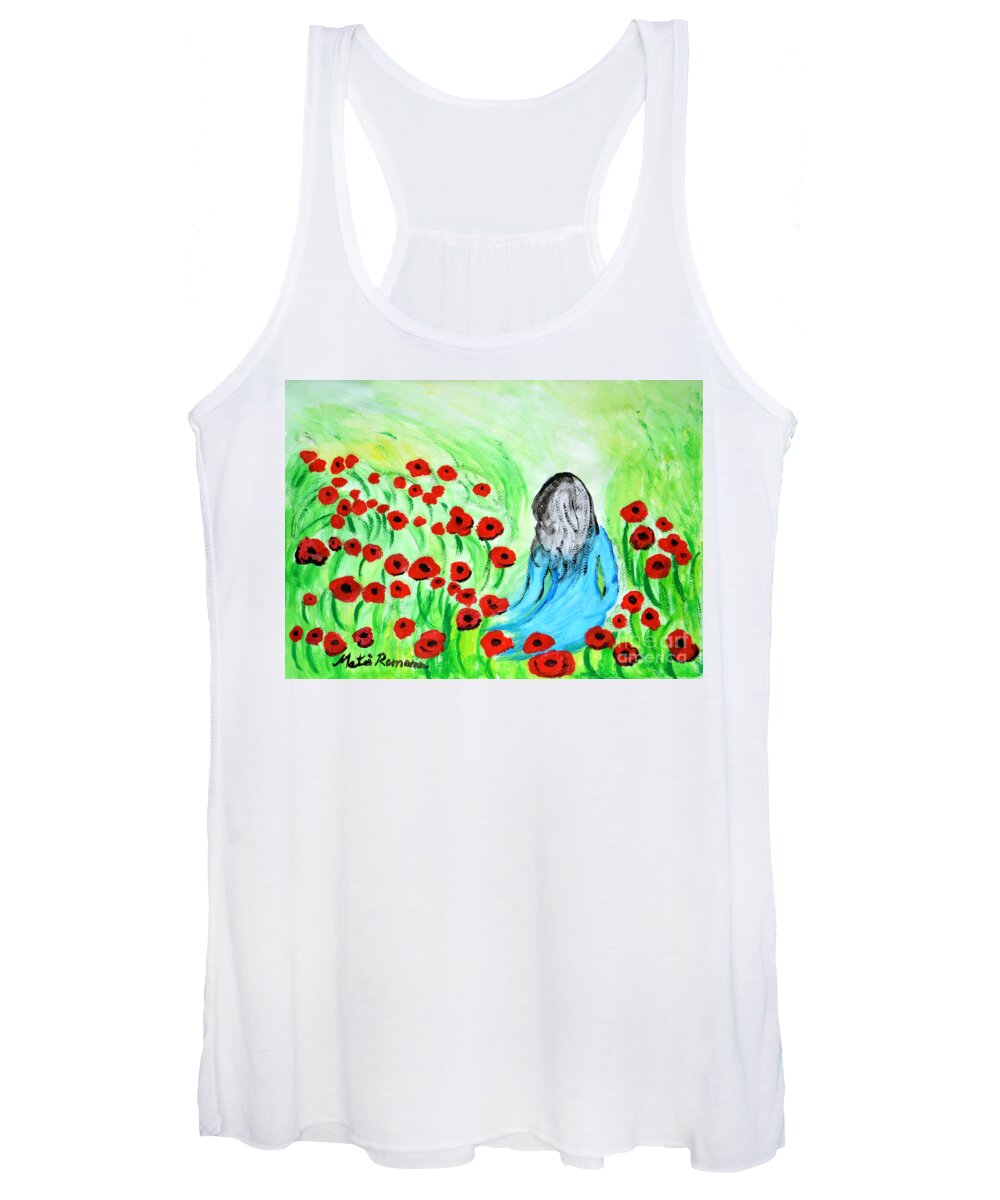 Poppies Women's Tank Top featuring the painting Poppies Field Illusion by Ramona Matei