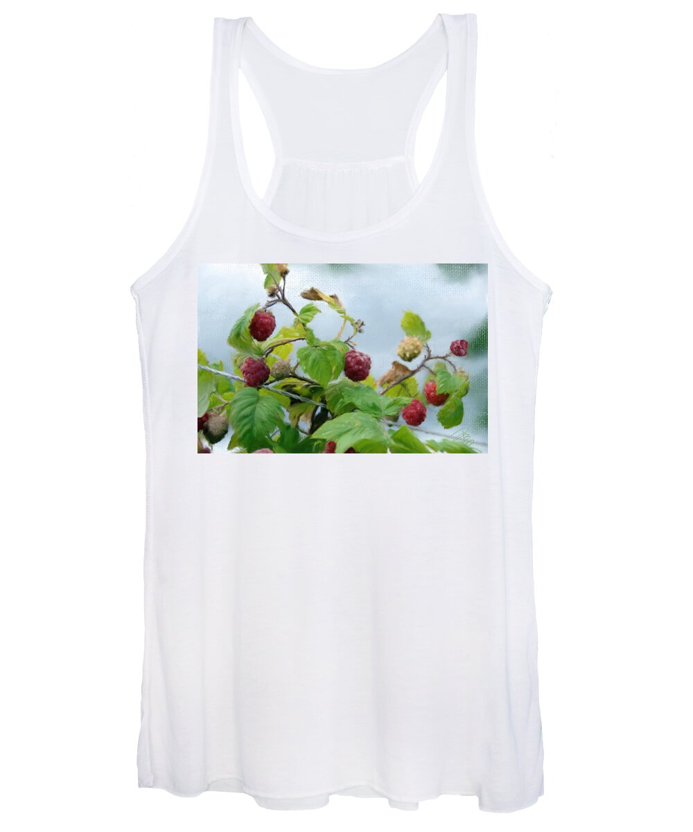 Agriculture Women's Tank Top featuring the digital art Raspberries on a fence by Debra Baldwin