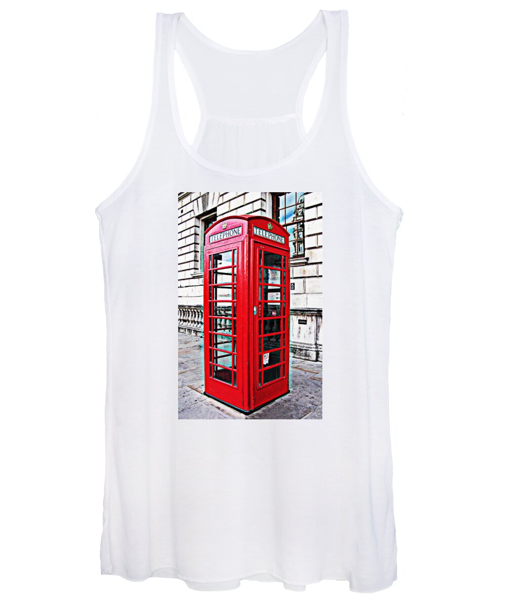 Telephone Box Women's Tank Top featuring the photograph Red telephone box call box in London by Tom Conway