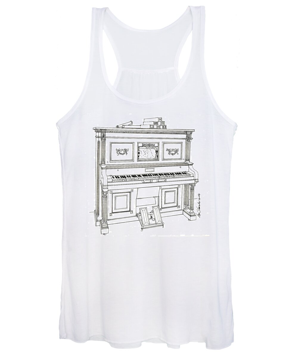 Regina Player Pianos Women's Tank Top featuring the drawing Regina Player Piano by Ira Shander