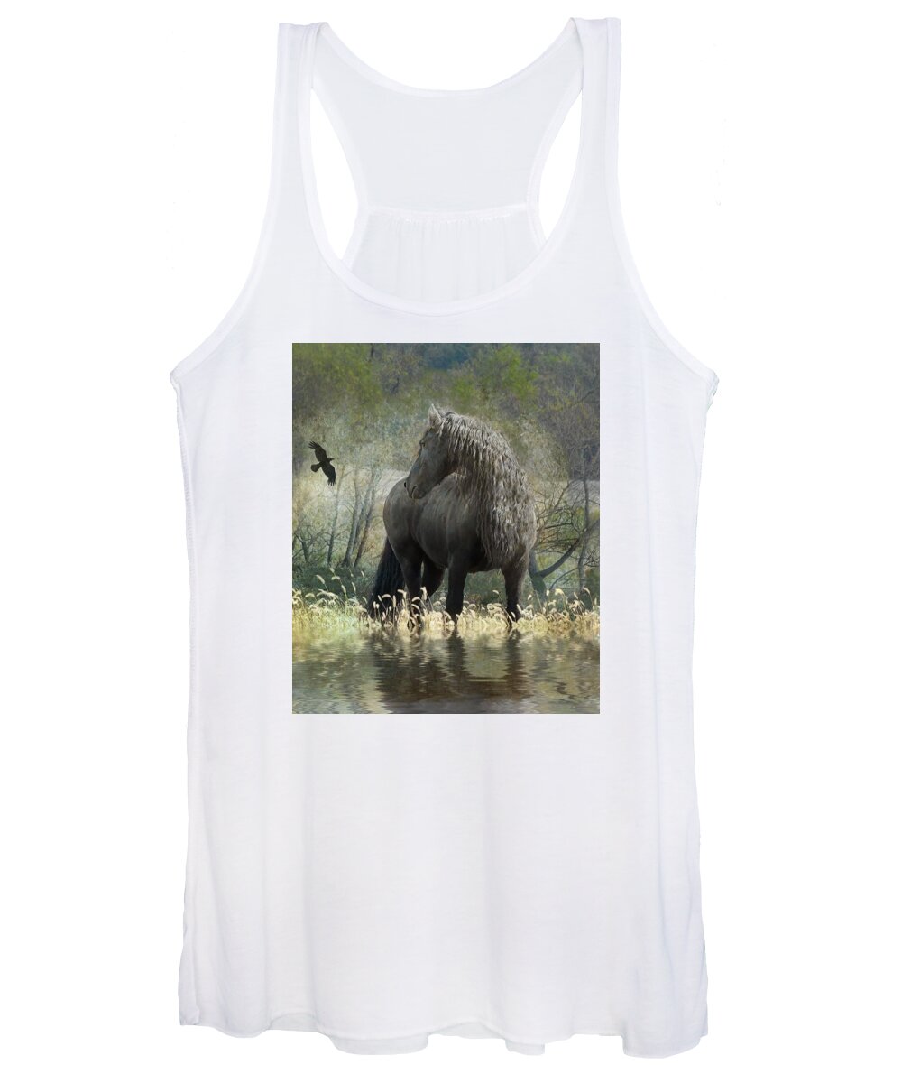 Friesian Horses Women's Tank Top featuring the photograph Remme and the Crow by Fran J Scott