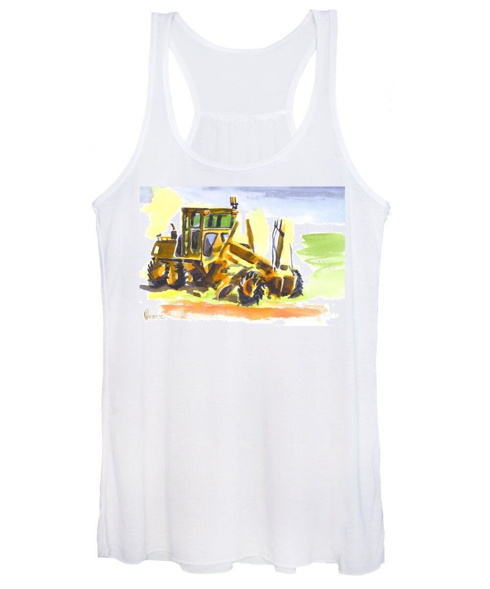Road Grader Tractor In Watercolor Women's Tank Top featuring the painting Road Grader Tractor in Watercolor by Kip DeVore