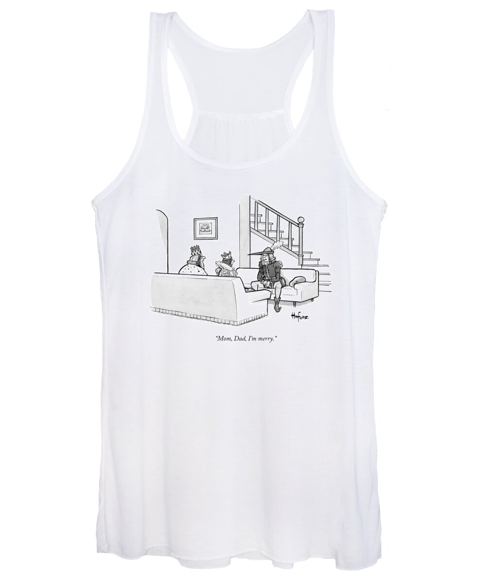 Mom Women's Tank Top featuring the drawing Robin Hood Sits Down With His King And Queen by Kaamran Hafeez