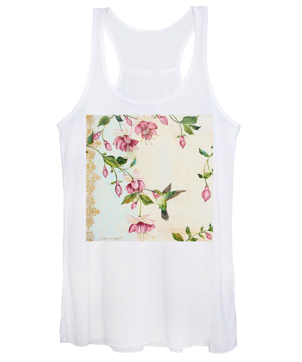 Humming Bird Women's Tank Top featuring the painting Rubies Among the Fuchsias-A by Jean Plout