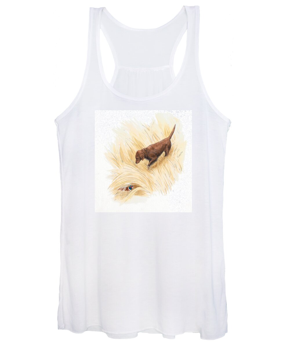 Mixed Media Women's Tank Top featuring the drawing Scenting Pheasant by Timothy Livingston