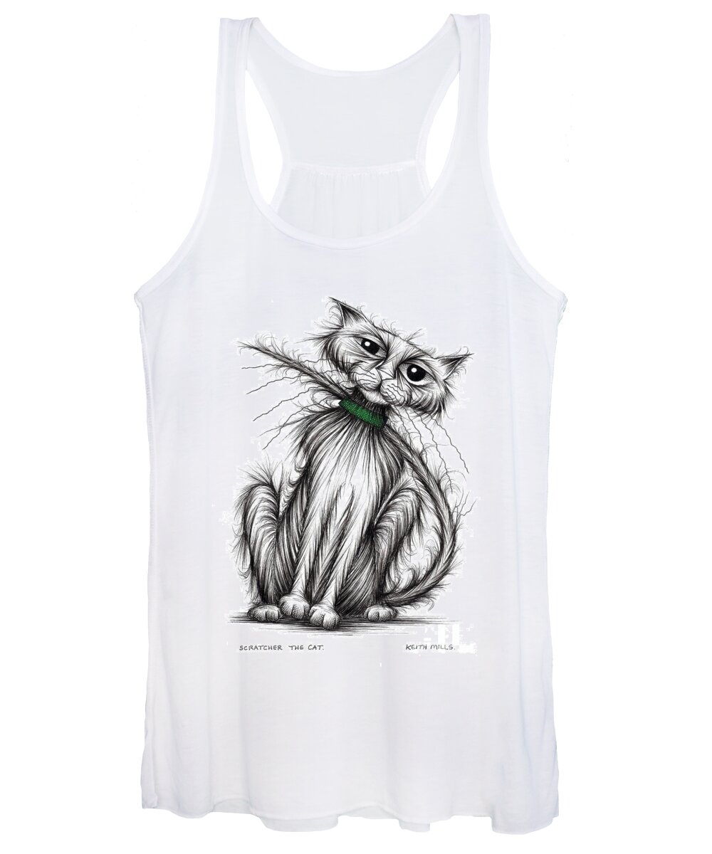 Groovy Kitties Women's Tank Top featuring the drawing Scratcher the cat by Keith Mills