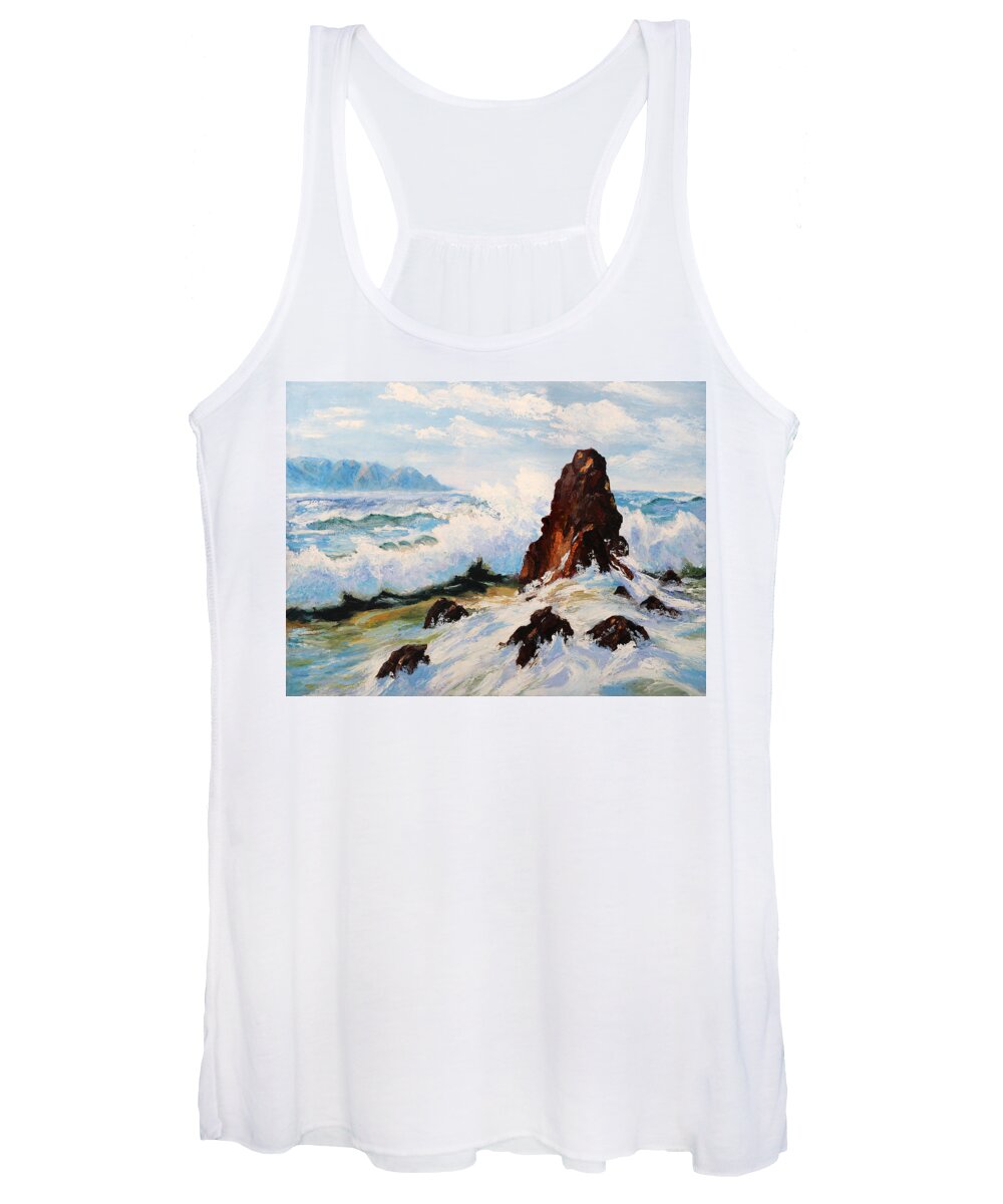 Water Women's Tank Top featuring the painting Seascape with Rocks by Masha Batkova