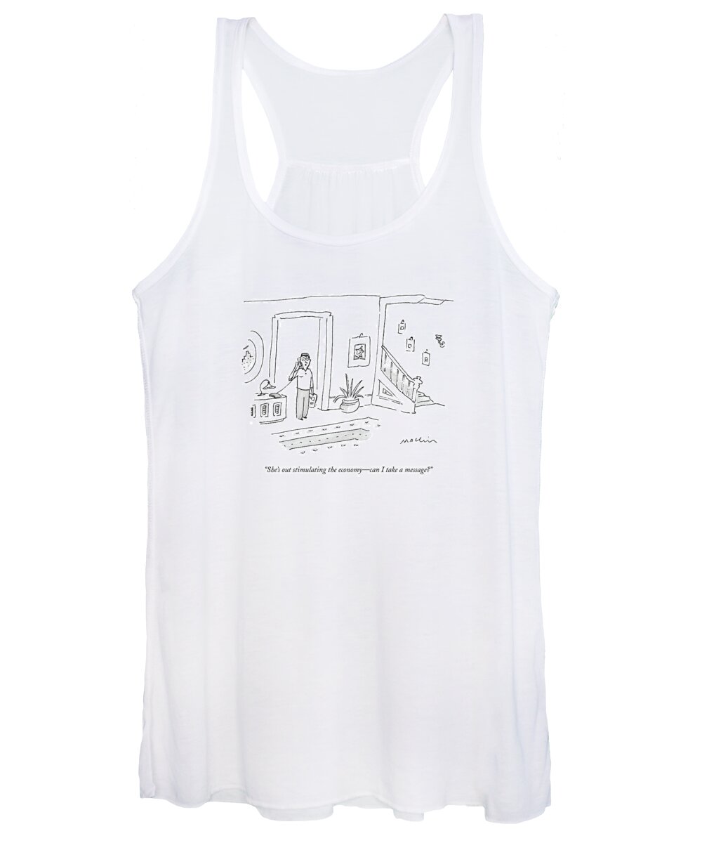 Economy Women's Tank Top featuring the drawing She's Out Stimulating The Economy - Can I Take by Michael Maslin