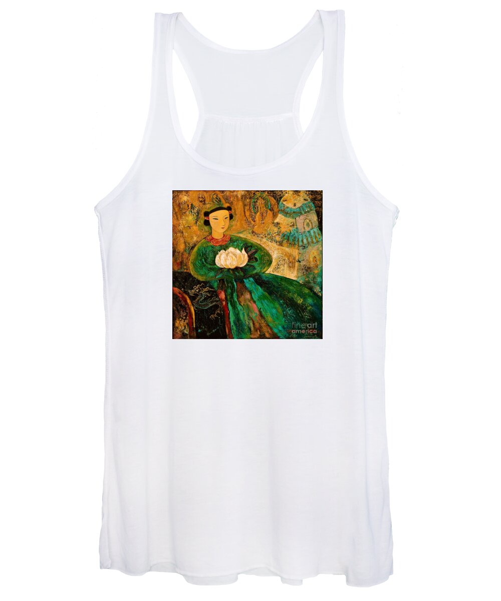 Portrait Women's Tank Top featuring the painting Silent Lotus by Shijun Munns