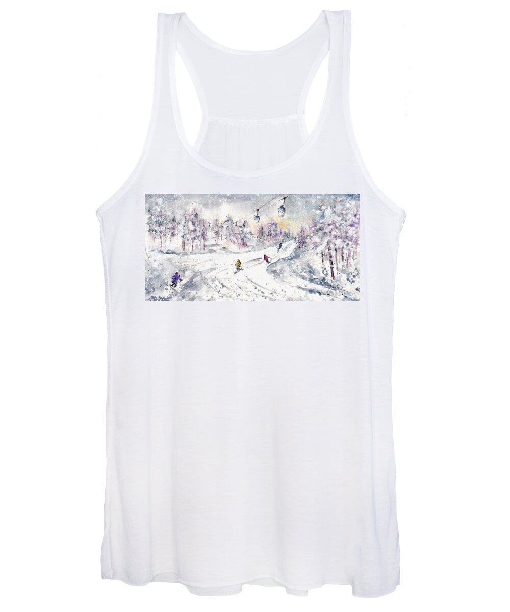 Travel Women's Tank Top featuring the painting Skiing In The Dolomites In Italy 01 by Miki De Goodaboom