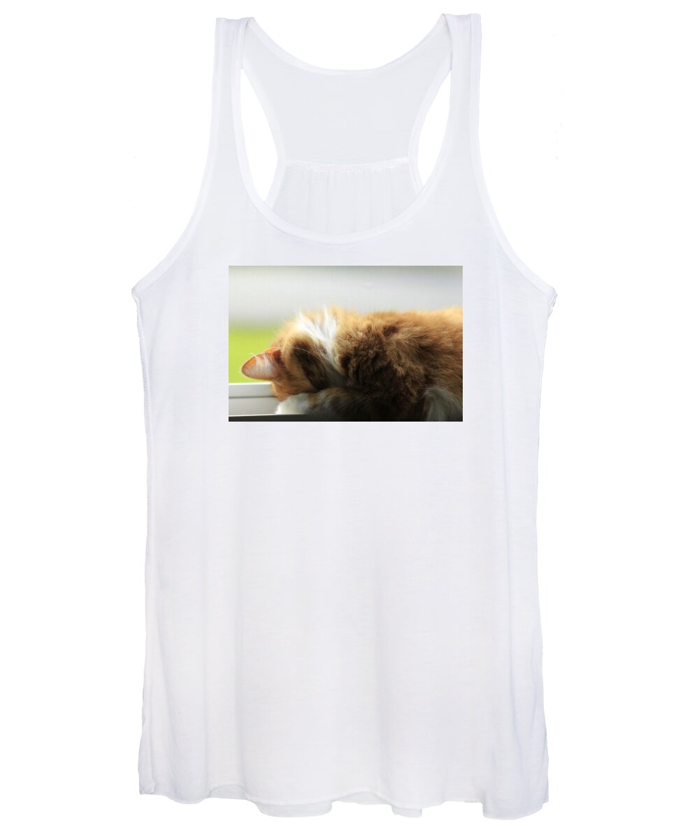 Cat Women's Tank Top featuring the photograph Maine Coon Kitten Catnap by Valerie Collins