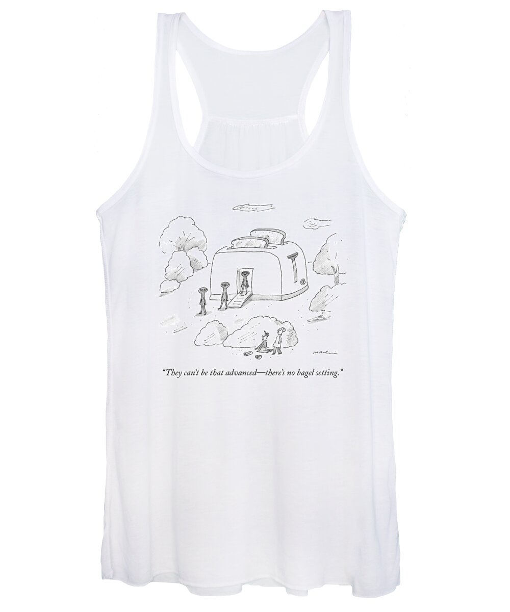 Cctk Alien Women's Tank Top featuring the drawing Space Aliens Walk Out Of A Giant Toaster Space by Michael Maslin