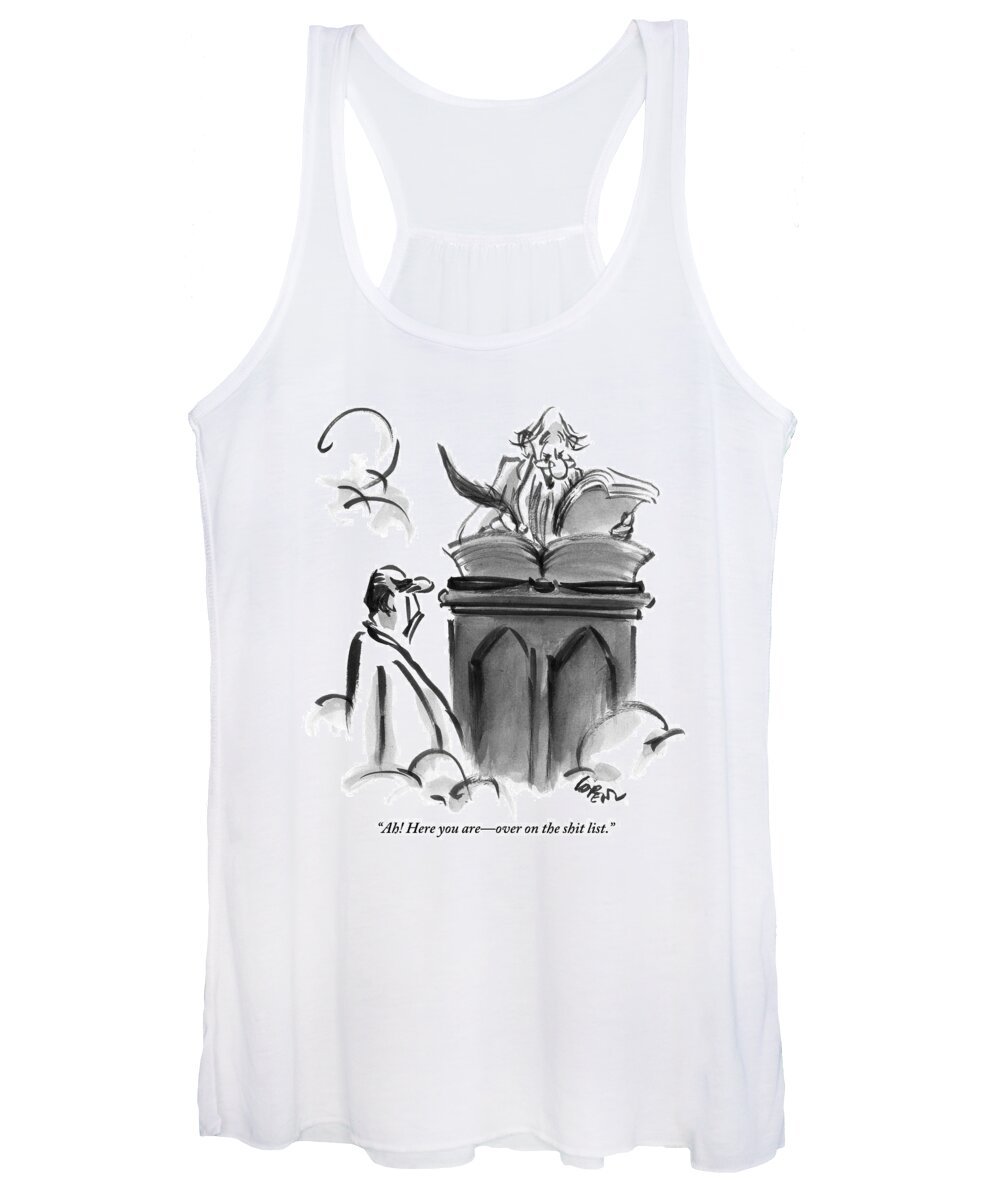 Shit Women's Tank Top featuring the drawing St. Peter Is Talking To A Man Trying To Enter by Lee Lorenz