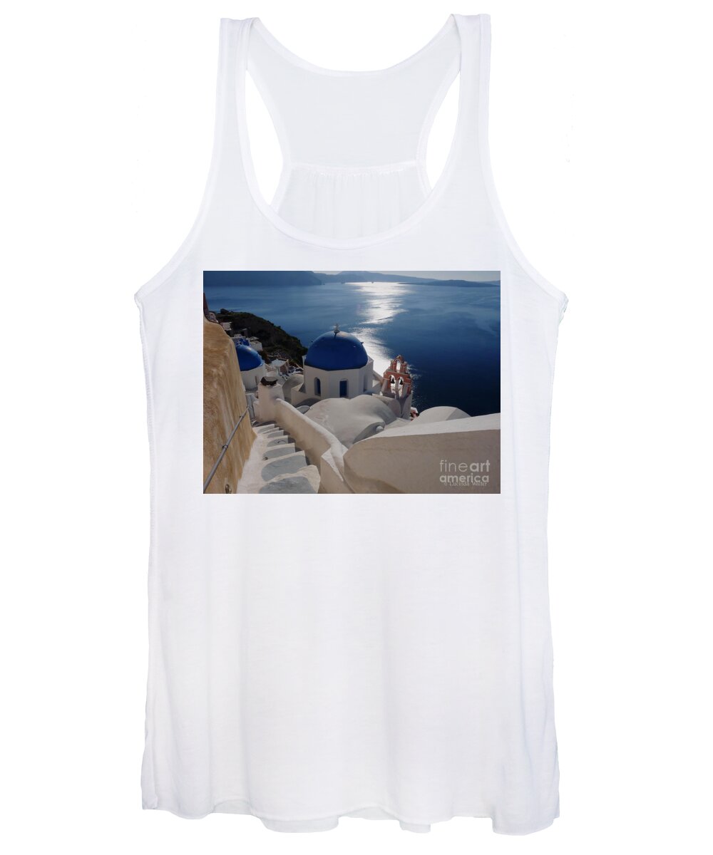 Travel Women's Tank Top featuring the photograph Stairway to the Blue Domed Church by Lucinda Walter