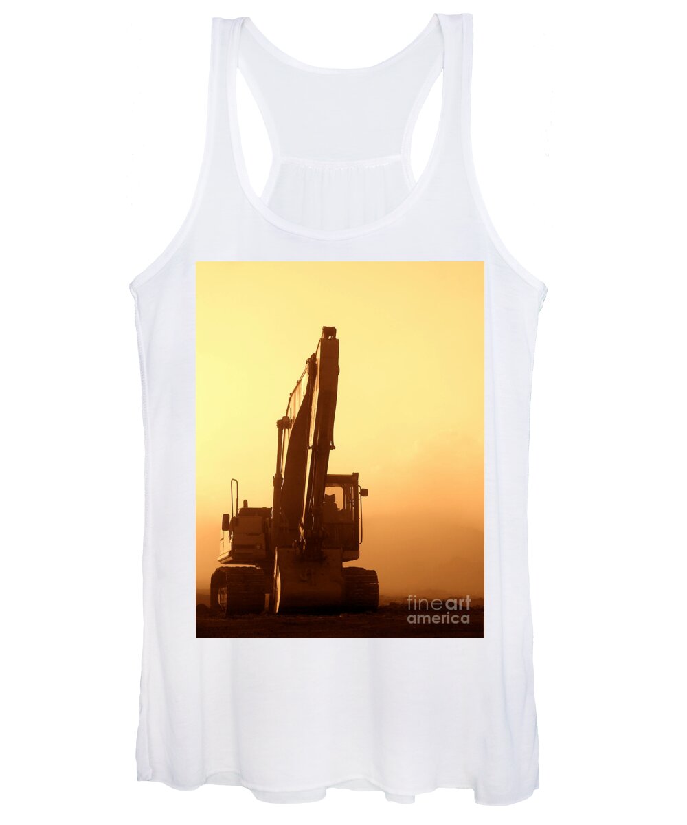 Excavator Women's Tank Top featuring the photograph Sunset Excavator by Olivier Le Queinec