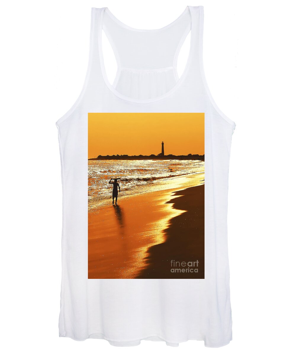 Lighthouses Women's Tank Top featuring the photograph Sunset Surfer Dude by Anthony Sacco