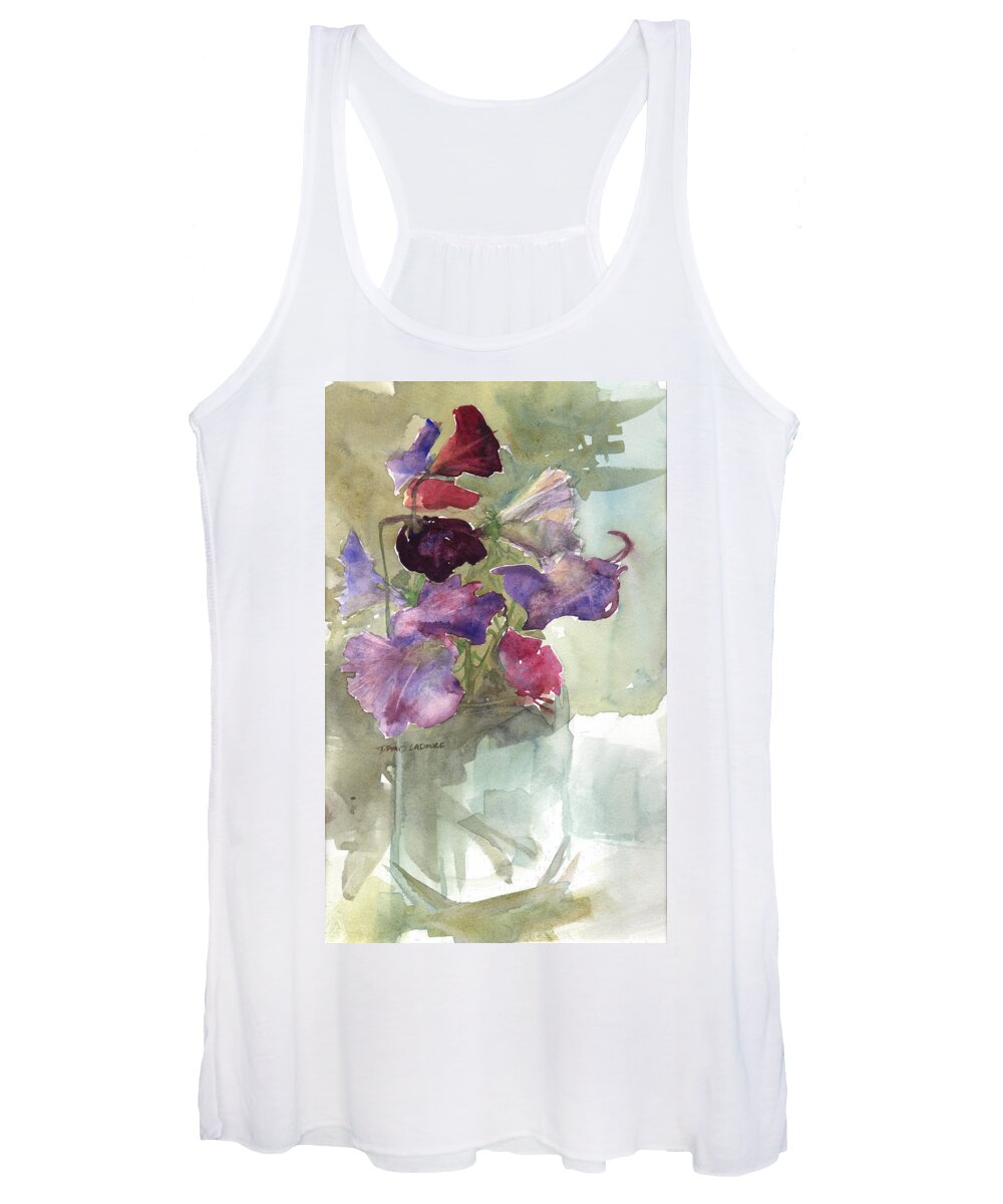 Sweetpeas Women's Tank Top featuring the painting Sweetpeas 3 by David Ladmore