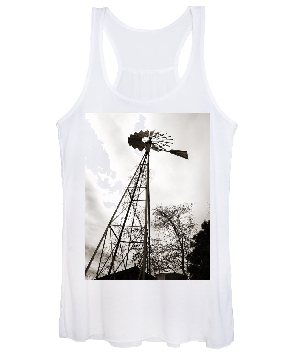 Wind Women's Tank Top featuring the photograph Texas Windmill by Marilyn Hunt