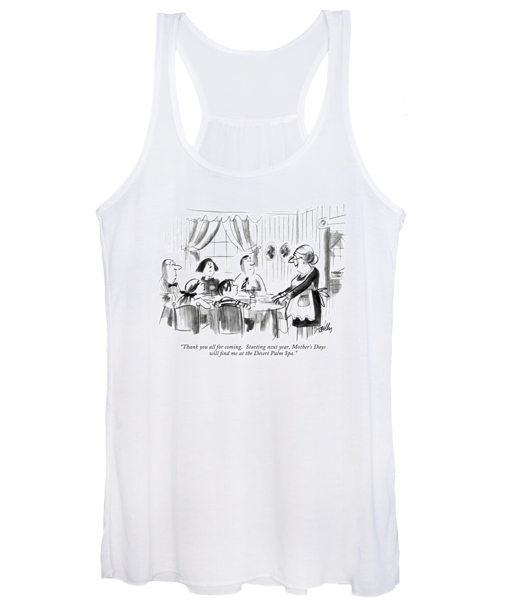 

 Grandmother To Family Around The Dinner Table. Holidays Women's Tank Top featuring the drawing Thank You All For Coming. Starting Next Year by Donald Reilly
