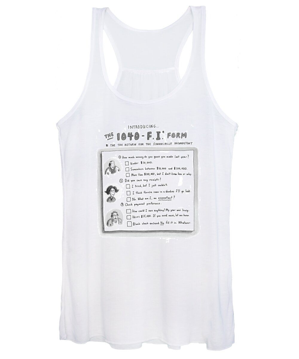 Business Women's Tank Top featuring the drawing The 1040 f.i. Form by Roz Chast