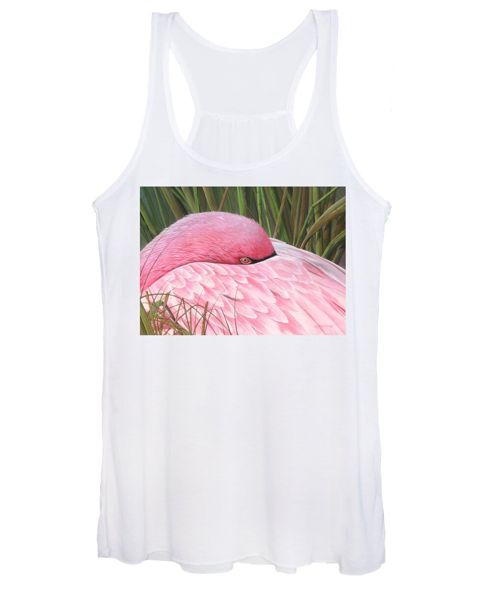 Flamingo Paintings Women's Tank Top featuring the painting The Awakening by Mike Brown