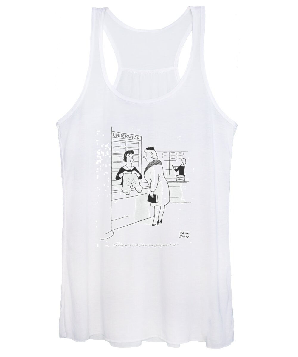 110379 Cda Chon Day Underwear Salesgirl To Customer Women's Tank Top featuring the drawing These Are Nice If You're Not Going Anywhere by Chon Day