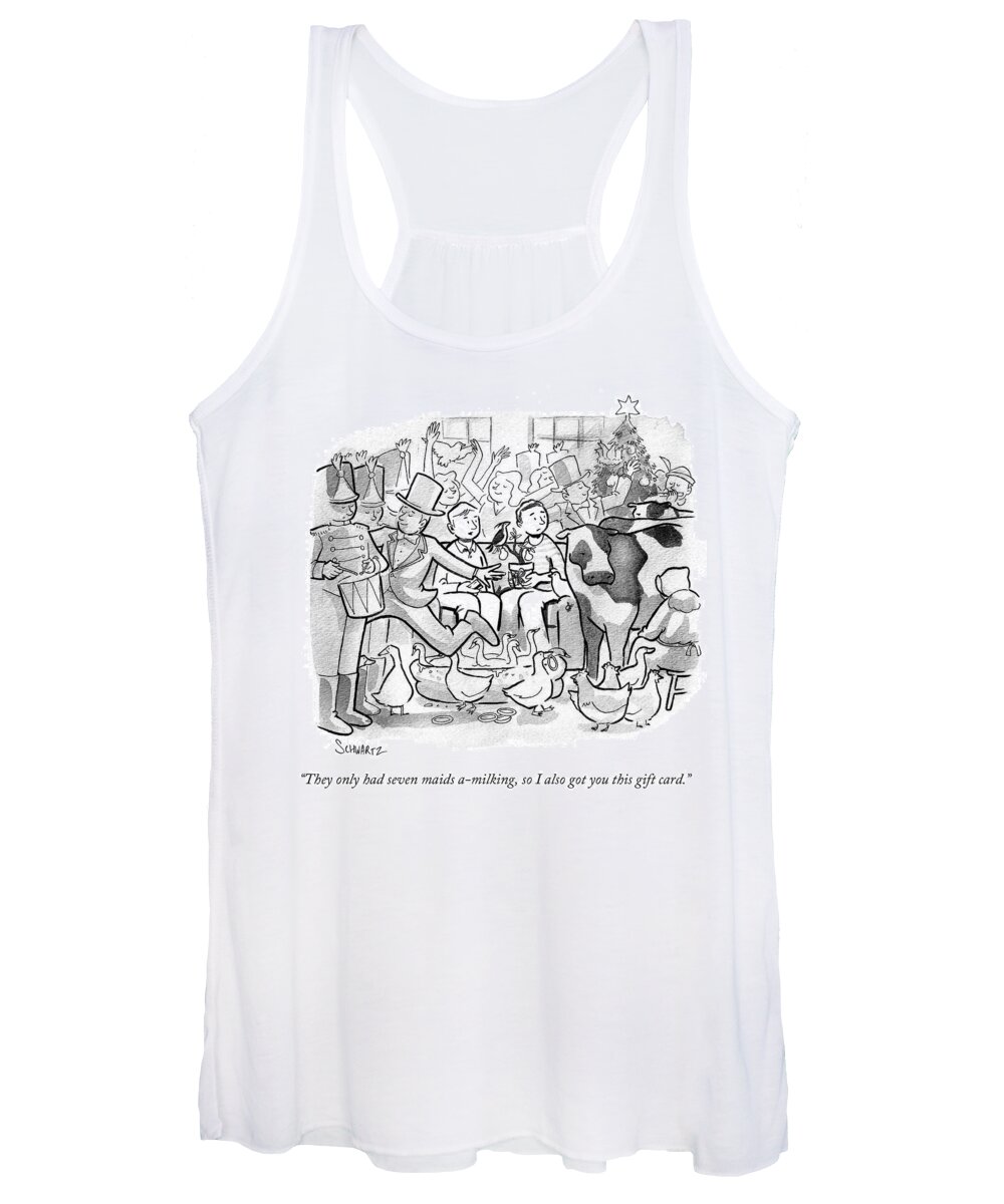 They Only Had Seven Maids A-milking Women's Tank Top featuring the drawing They Only Had Seven Maids A-milking by Benjamin Schwartz