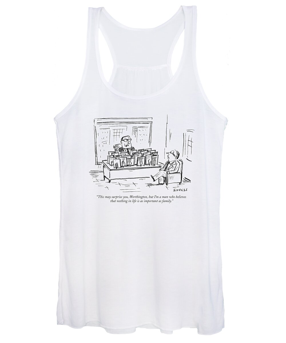 Businessmen - General Women's Tank Top featuring the drawing This May Surprise by David Sipress