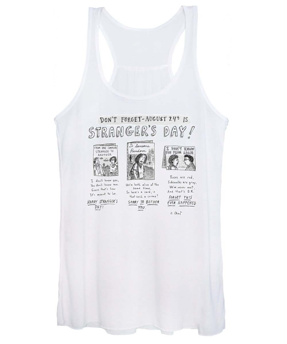 Strangers Women's Tank Top featuring the drawing Three Greeting Cards Are Shown To Celebrate by Roz Chast