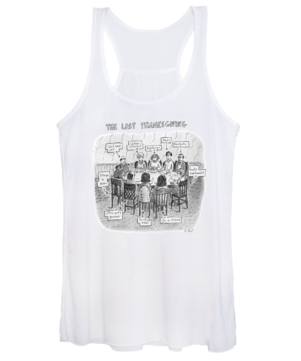 The Last Supper Women's Tank Top featuring the drawing The Last Thanksgiving by Roz Chast