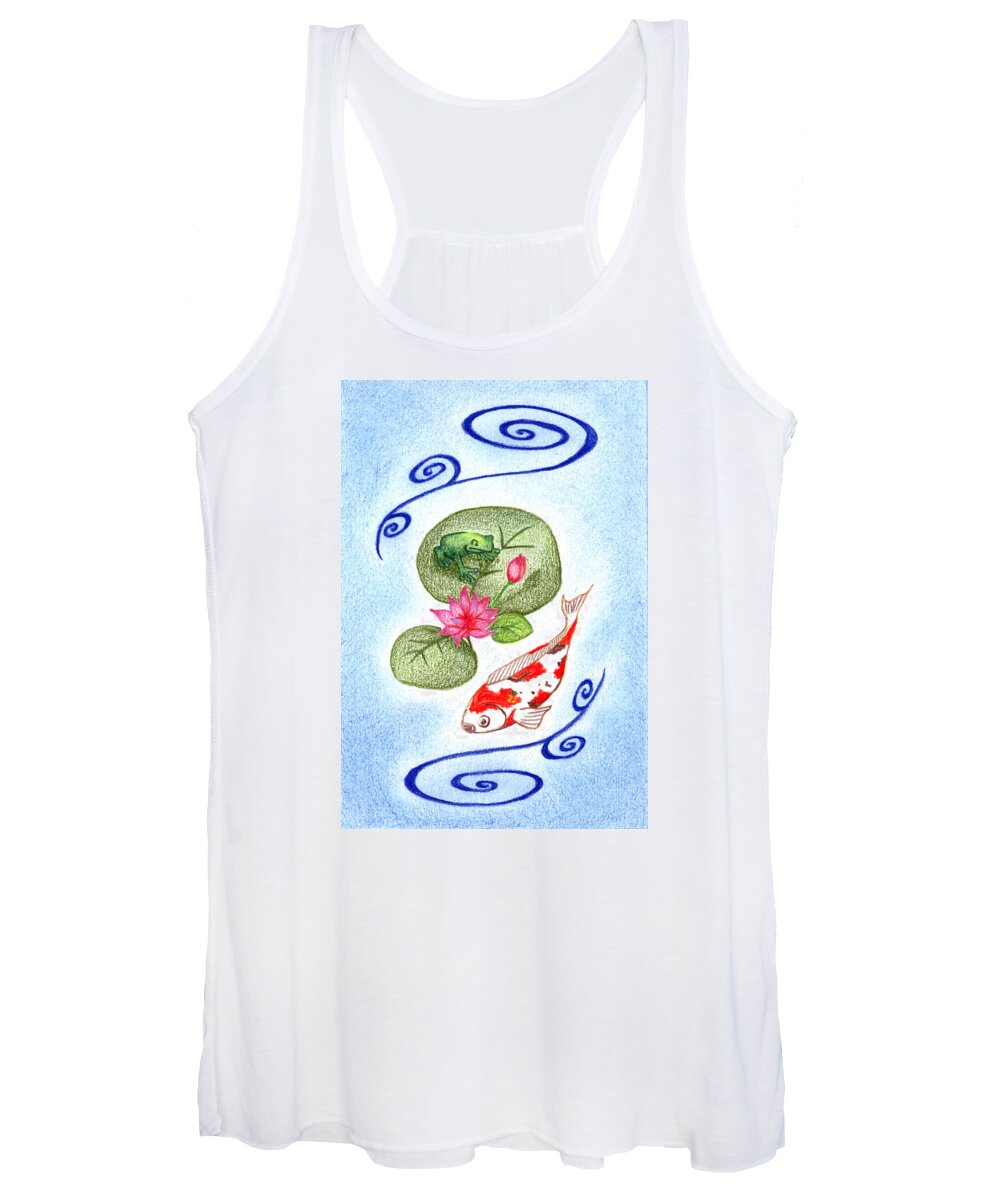 Koi Pond Women's Tank Top featuring the drawing Tranquility by Keiko Katsuta