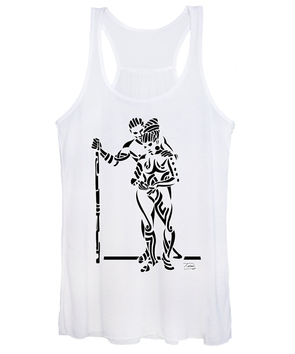 Couple Women's Tank Top featuring the drawing Tribal Comfort Zone by Terri Meredith