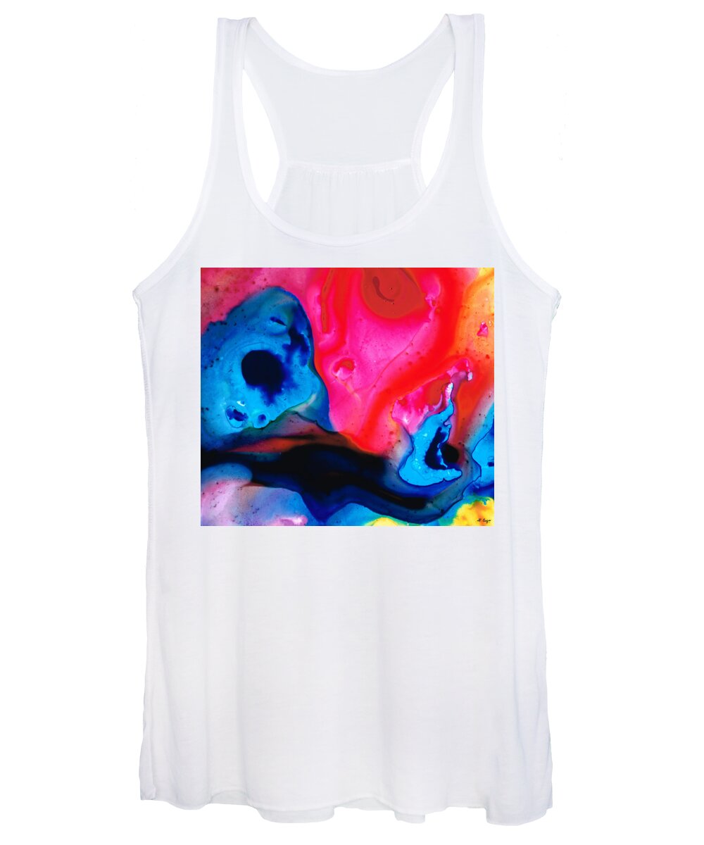 Pink Women's Tank Top featuring the painting True Colors - Vibrant Pink And Blue Painting Art by Sharon Cummings